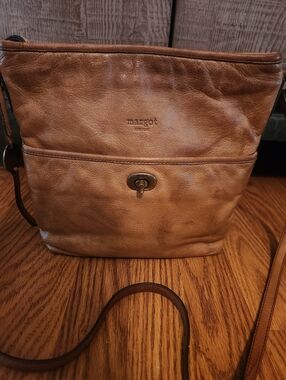 Margot New York Cognac Brown Soft Leather Crossbody Bag Purse